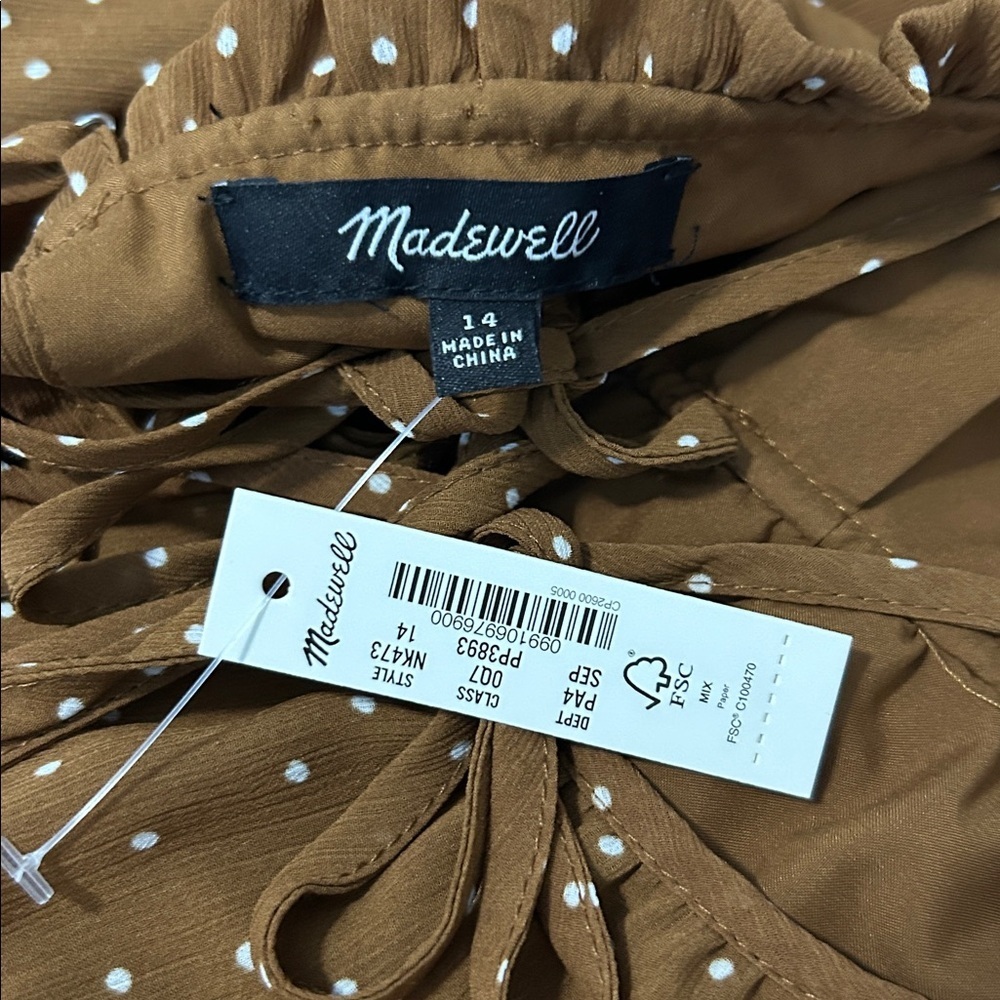 Madewell Sophia Cami Tiered Midi Dress in Dot Brown Polka Dot Sz 14 NEW - Picture 11 of 11